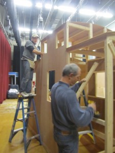Jeff Evans and Jeff Rockhill traverse a piece of their Bye Bye Birdie set construction. Photo by Wende Carr