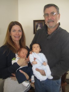 Debbie Parent holding Connor Lewis and Martin Parent holding Cooper Ronald. Photo by Wende Carr