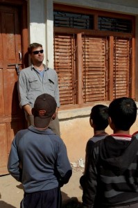 Paul talks with Nepalese boys at the school in Archale