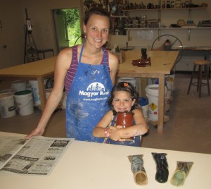 Terra Montanye with pottery instructor Megan Crimmins