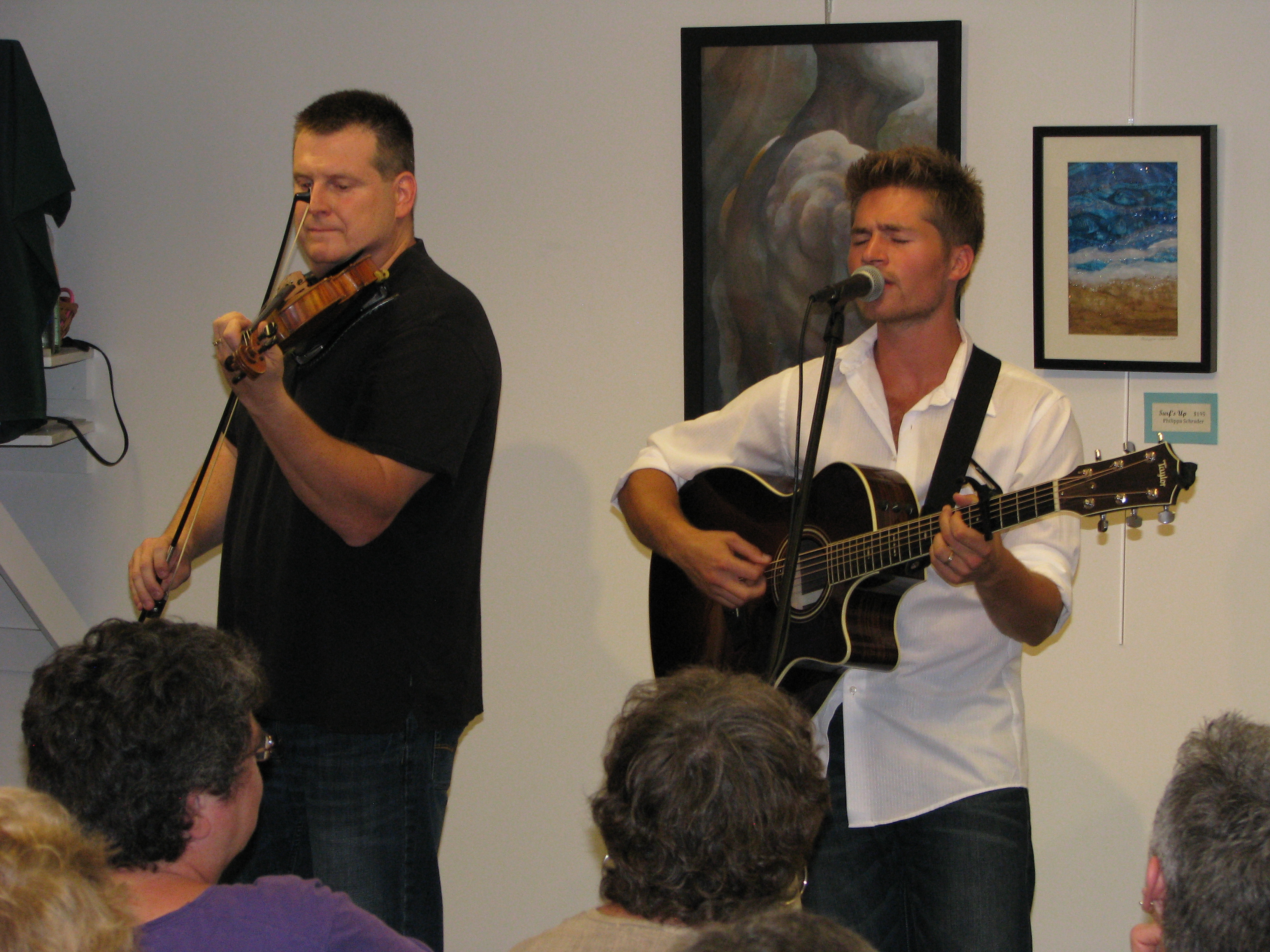 Joe Davoli and Nick Piccininni performing at Old Forge Library. Photo by Dawn Montanye