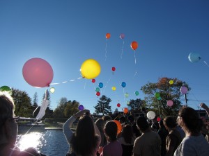 Last Friday’s balloon launch at the Old Forge Lakefront. Photo by Gina Greco