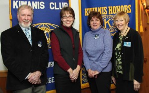 From left, Kiwanis President Mike Griffin, New Members Mary Jo Dickerson and Donna Zuckert and Sponsor Lt. Gov. Carolyn Trimbach.