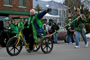 Thendara resident Mirnie Kashiwa, who celebrated her 89th birthday on March 12, has been a perennial presence at the Old Forge St. Patrick’s Day Parade. Photo by Clark Lubbs