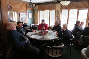 Inlet Barnstormer Tour Guides Ernie Gilbert, Howie Dailey, Don Bartel, Ron Face and Sandy Nihill at Big Moose Inn. Missing from photo is Ron Nihill.