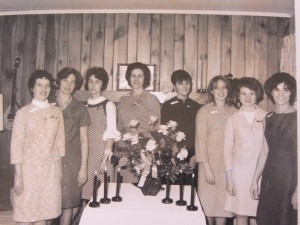Xi Gamma Iota founding members at a pledge ritual on February 4, 1967. From left: Lorraine Stripp, MaryAnn Nelson, Carol Rivet, Barb Flynn, Joanne Wald, Sallie Hollister, Jackie Rivet and Izzie Worthen. Courtesy photo