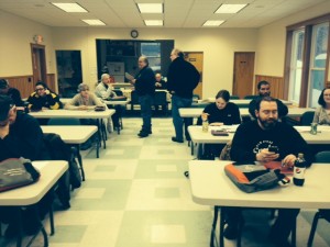 EMS training class at Blue Mt. Lake Fire House. Standing at left is instructor Dave Berkstresser. Photos by Carol Perkins