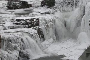 The icy falls at Ausable Chasm