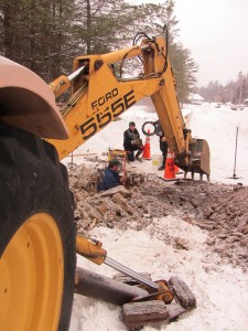 The Town of Webb DPW crew addresses some frozen water mains in Thendara. Photo by Gina Greco