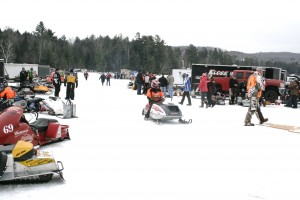 The pit area for last weekend’s Vintage Snowmobile Races on Fourth Lake at Inlet