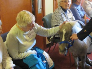 Barb Baker with River, the miniature horse who made a surprise visit to the program on Wednesday, May 20. Photos by Gina Greco