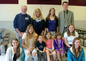 Left to Right – Briana Brownsell and Mackensie Kelly; Middle Row: (On Bench) Chloe Barkauskus, Mattias Browsher, Lilli Secrest, Courtney Hitchcock and Olivia Phaneuf; Back Row: Michael Griffin,  Kandis Griffin,  NHS President Melissa Rockhill and Principal John Swick.