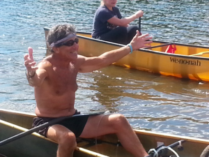 Norm at the finish of his 90-mile canoe race, September 2014