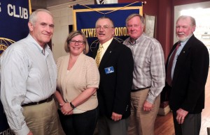 New members Phil Petty (from left) and Dawn Lenci; and Central Division Lt. Governor Duane Neimi, Bob Teesdale and Mike 