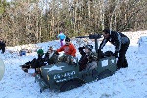 The cardboard sled of the LaPorte Family of Eagle Bay