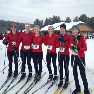 Old Forge Girls Nordic Skiers, from left, Rachael Smith, Megan Greene, Emily Greene, Laura Levi, Mikeeli Hanson, Emily Rudolph. Courtesy photo